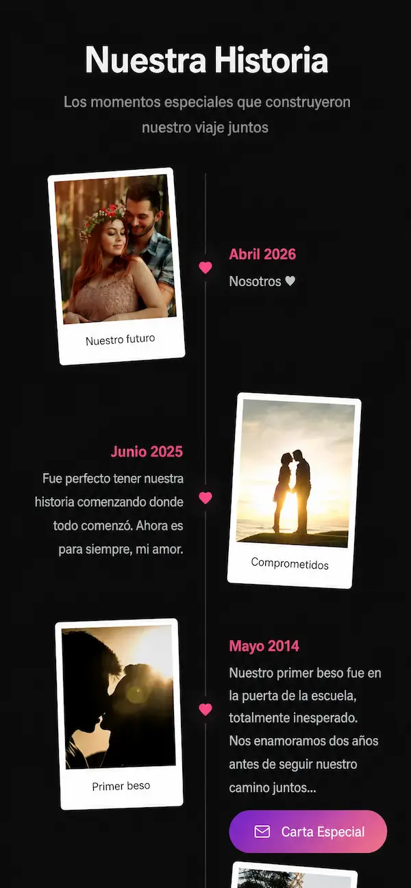 Página personalizada de pareja 📸 Revive cada momento juntos creada en Nuestra Canción